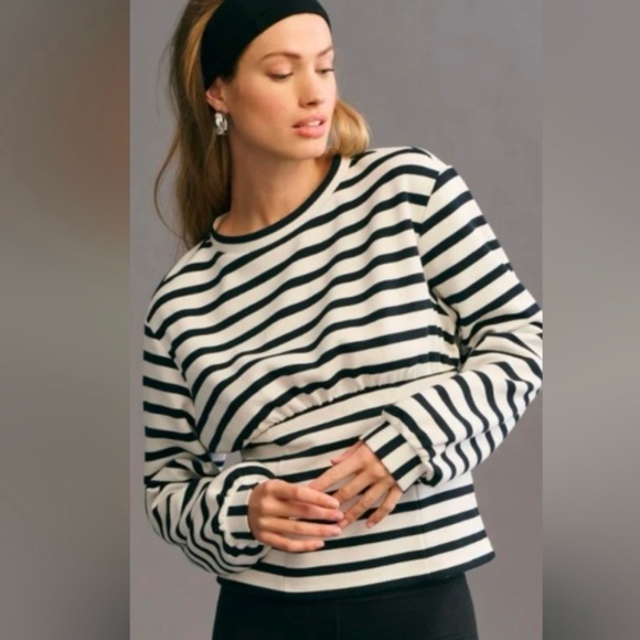 Maeve Tops - Maeve by Anthropologie Women’s Blue Striped Sweatshirt Corset Waist Sz Large